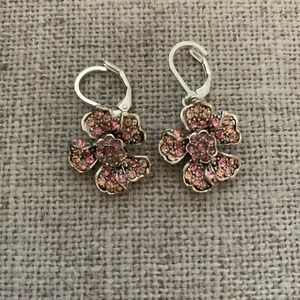 Pink crystal flower dangle earrings